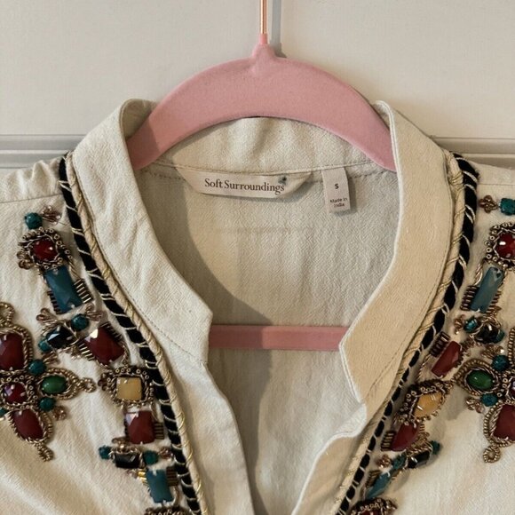 NEW Soft Surroundings Beaded Tunic Blouse 100% Cotton Size Small NWOT - Picture 2 of 5
